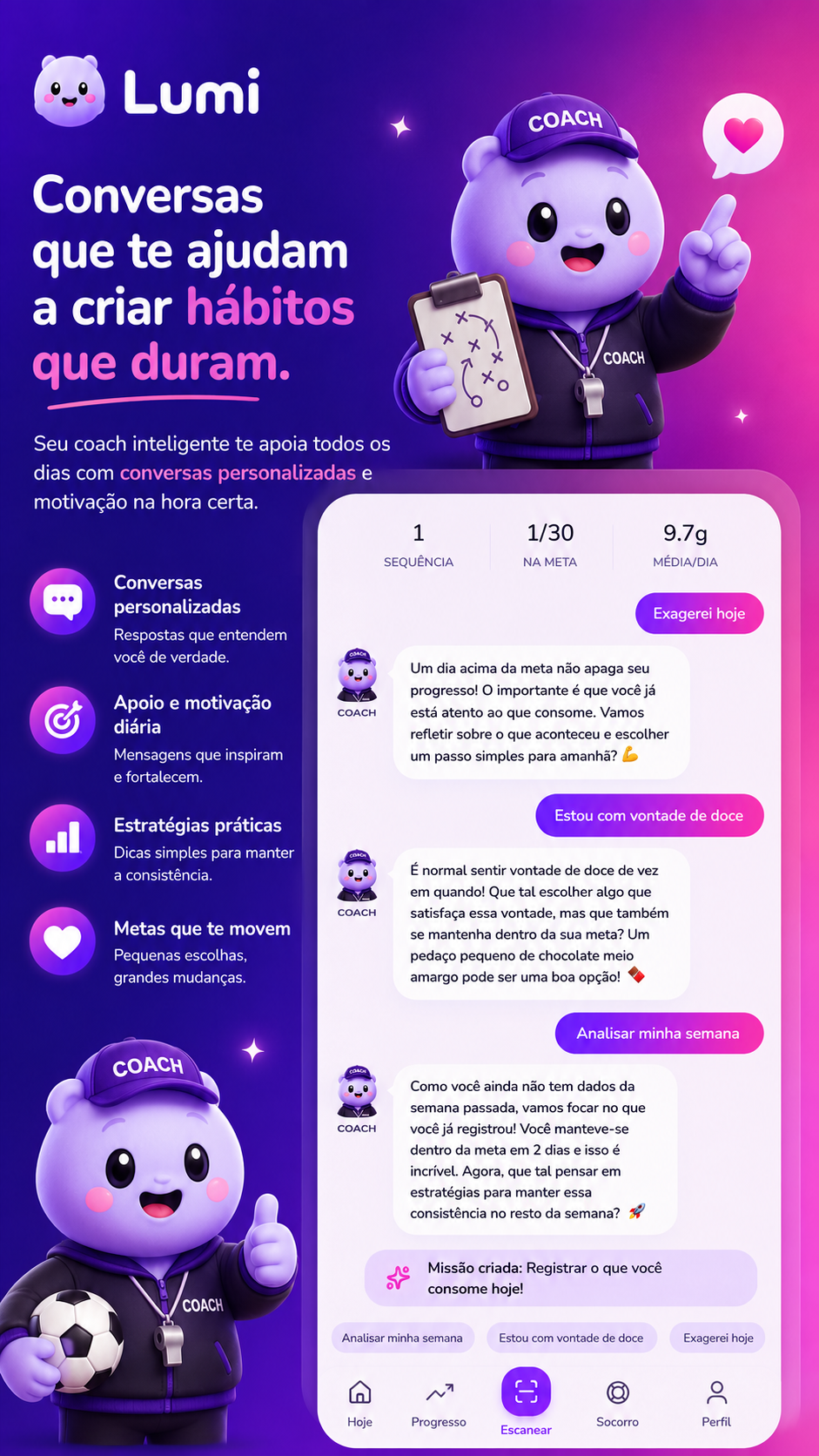 Conversa com o Lumi Coach, o assistente de IA que ajuda a criar hábitos que duram